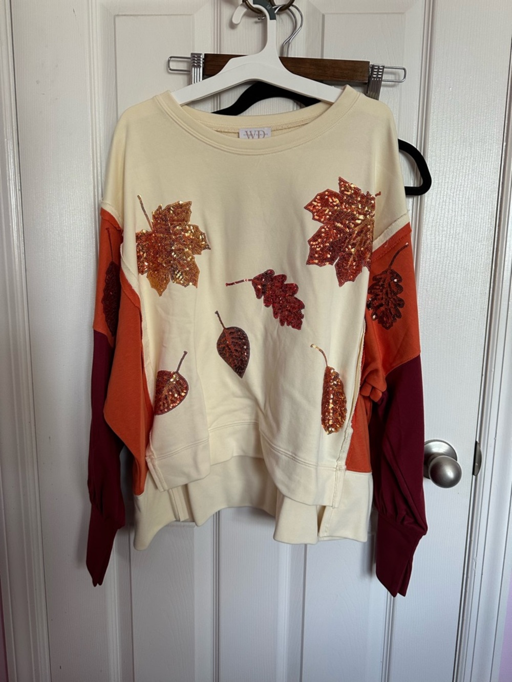 Cream Fall Leaf Sequin Crewneck Sweater